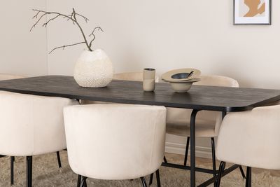 Venture Home Berit & Uno 6 st Matstolar Beige + Rektangulärt Matbord 200 x 90 Svart