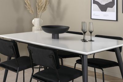 Venture Home Jimmy & Kenth Rektangulärt Matbord 150 x 90 Vit + 4 st Matstolar Svart