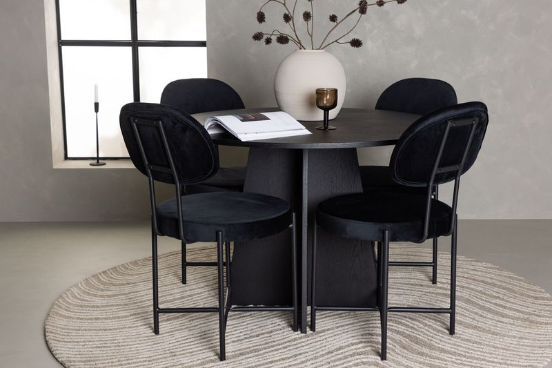 Venture Home Bootcut & Stella Runt Matbord ⌀110 Svart + 4 st Matstolar Svart