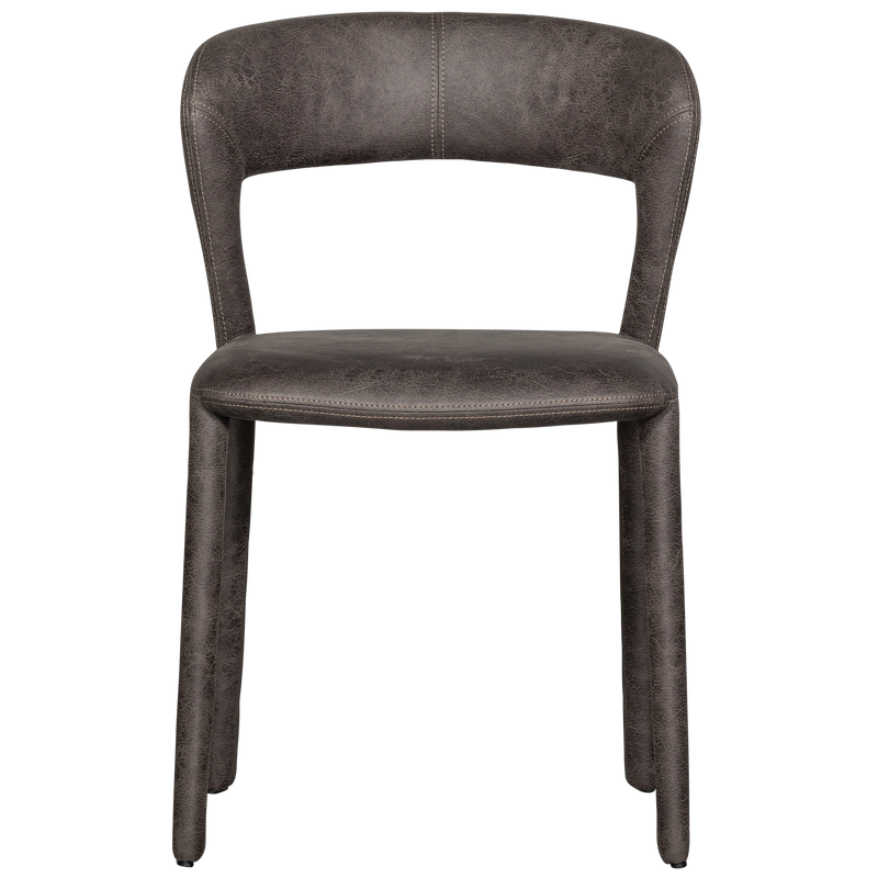 WOOOD Noble Matstol i Läderlook Svart/Grå 2 st