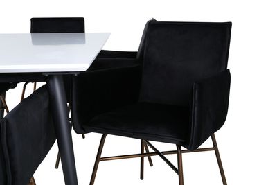 Venture Home Jimmy & Petra Rektangulärt Matbord 195 x 90 Vit + 6 st Matstolar Svart