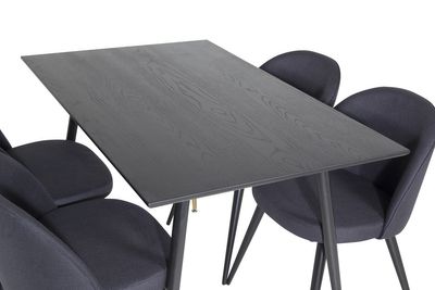 Venture Home Dipp & Velvet Rektangulärt Matbord 120 x 85 Svart + 4 st Matstolar Svart