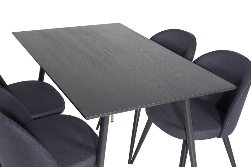 Venture Home Dipp & Velvet Rektangulärt Matbord 120 x 85 Svart + 4 st Matstolar Svart