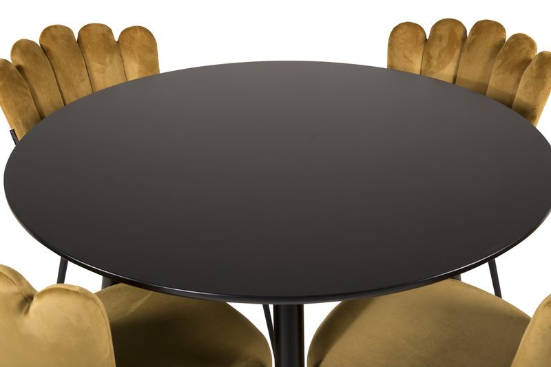 Venture Home Limhamn & Plaza 4 st Matstolar Gul + Runt Matbord ⌀100 Svart