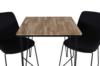 Venture Home Muce & Bali 2 st Matstolar Svart + Rektangulärt Matbord 80 x 80 Natur