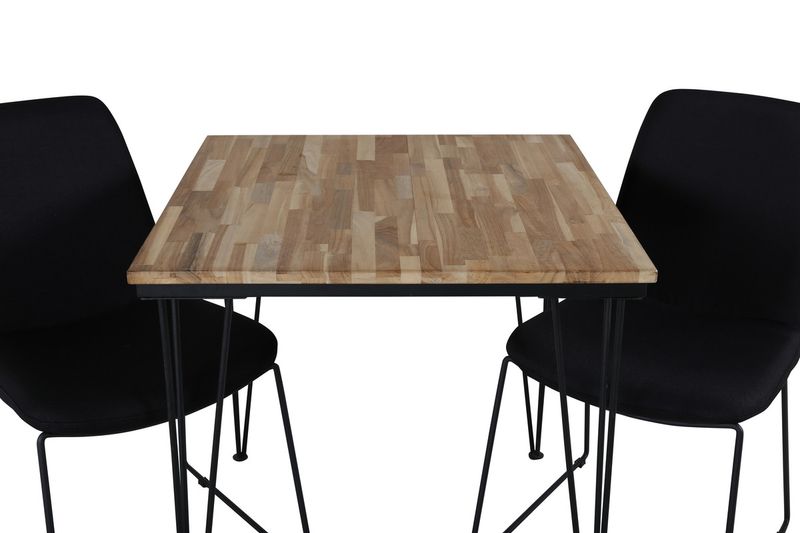 Venture Home Muce & Bali 2 st Matstolar Svart + Rektangulärt Matbord 80 x 80 Natur