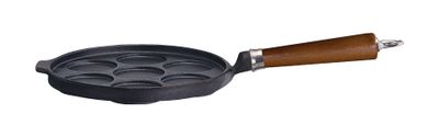 Ronneby Bruk, Plättpanna Gjutjärn 25 cm - 7 Urtag & Brunt Trähandtag