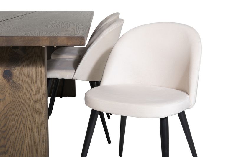 Venture Home Logger & Velvet Rektangulärt Matbord 210 x 100 Natur + Matstolar 6-pack Beige