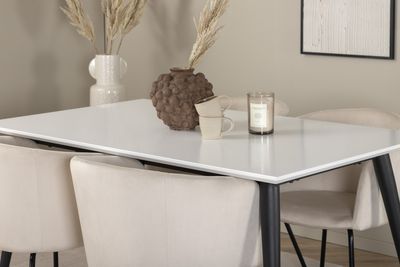 Venture Home Berit & Jimmy 4 st Matstolar Beige + Rektangulärt Matbord 150 x 90 Vit