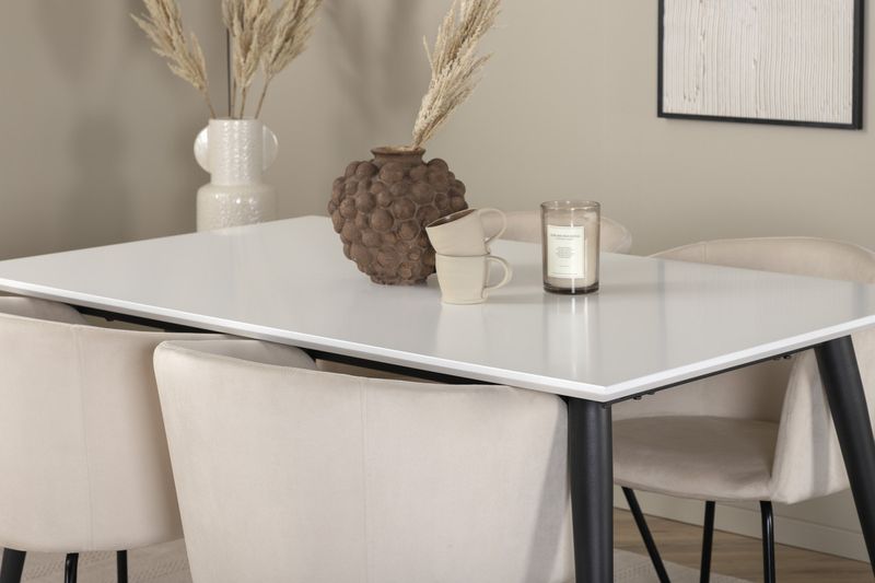 Venture Home Berit & Jimmy 4 st Matstolar Beige + Rektangulärt Matbord 150 x 90 Vit