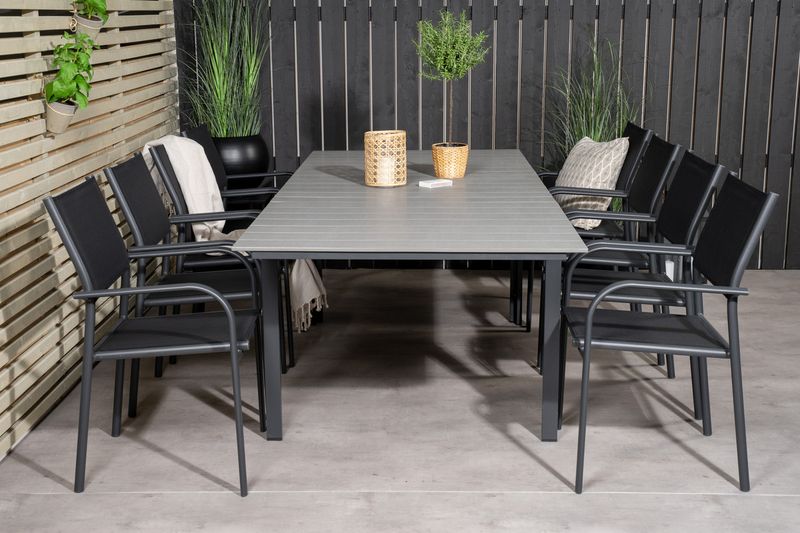 Venture Home Levels & Santorini Rektangulärt Matbord 160 x 100 Svart + 8 st Matstolar Svart