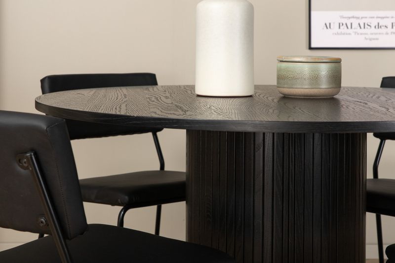 Venture Home Kenth & Bianca 4 st Matstolar Svart + Runt Matbord ⌀110 Svart