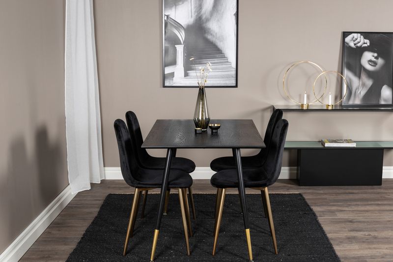 Venture Home Dipp & Polar Rektangulärt Matbord 120 x 85 Svart + 4 st Matstolar Svart
