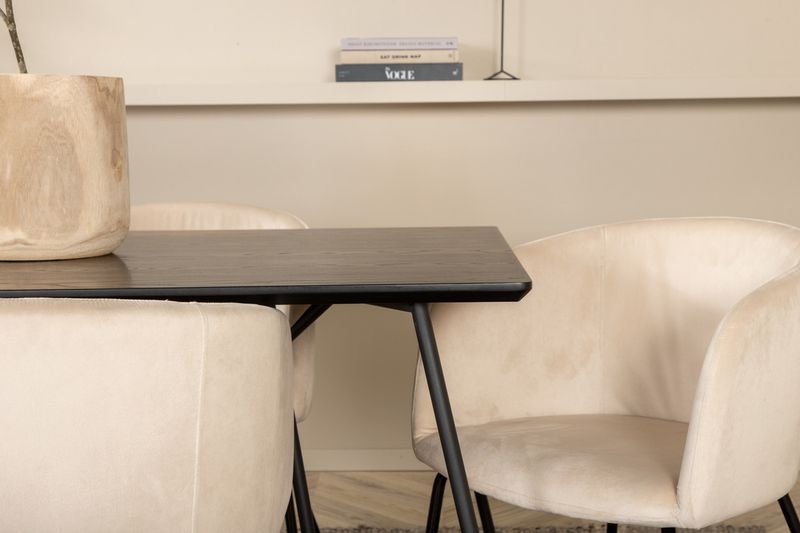 Venture Home Berit & Petra 6 st Matstolar Beige + Rektangulärt Matbord 190 x 90 Svart