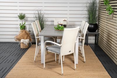Venture Home Albany & Anna Rektangulärt Matbord 152 x 90 Vit + Matstolar 6-pack Vit