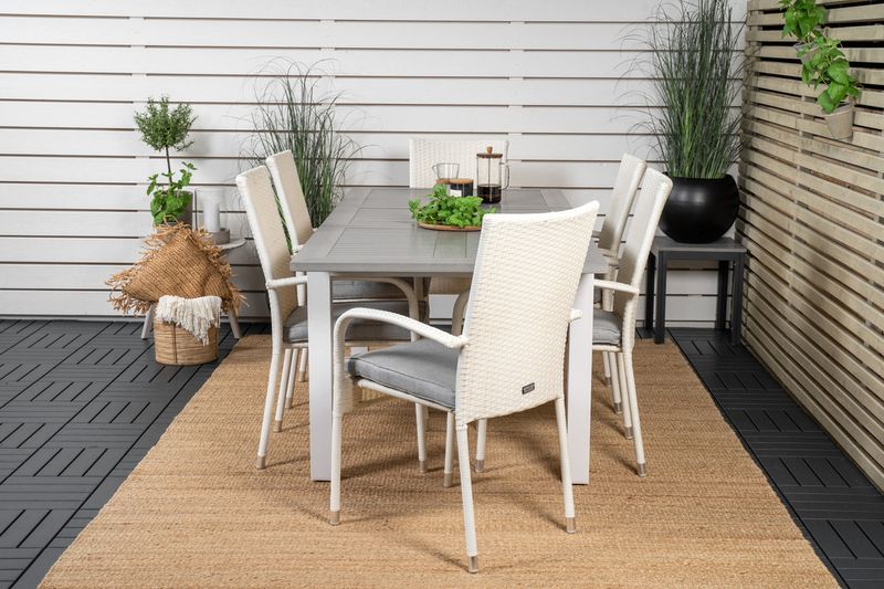 Venture Home Albany & Anna Rektangulärt Matbord 152 x 90 Vit + Matstolar 6-pack Vit