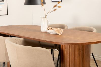 Venture Home Berit & Bianca 4 st Matstolar Beige + Ovalt Matbord 200 x 90 Valnöt