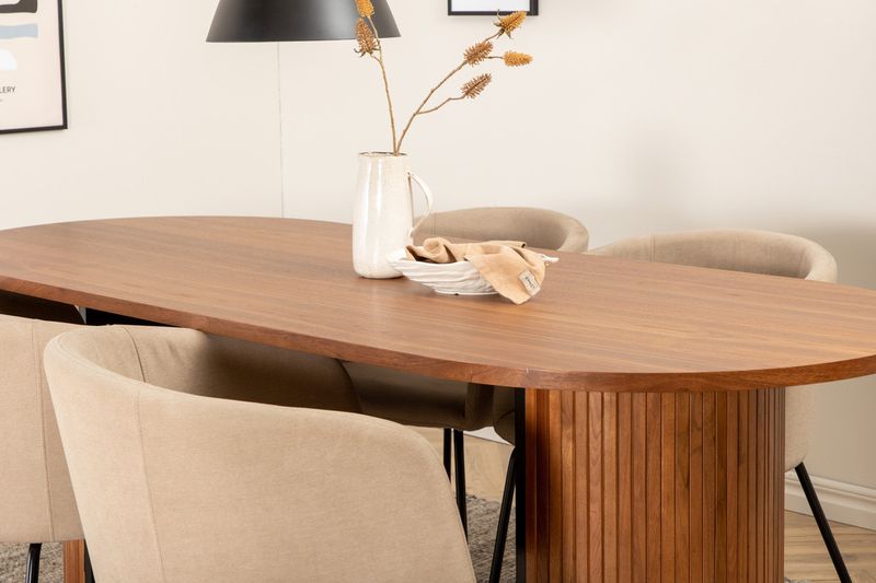 Venture Home Berit & Bianca 4 st Matstolar Beige + Ovalt Matbord 200 x 90 Valnöt