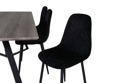 Venture Home Polar & Marina 6 st Matstolar Svart + Rektangulärt Matbord 180 x 90 Natur