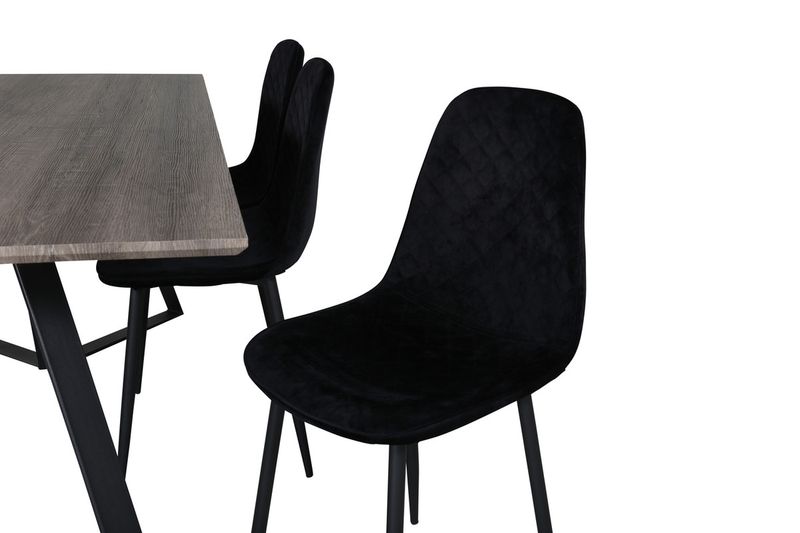 Venture Home Polar & Marina 6 st Matstolar Svart + Rektangulärt Matbord 180 x 90 Natur