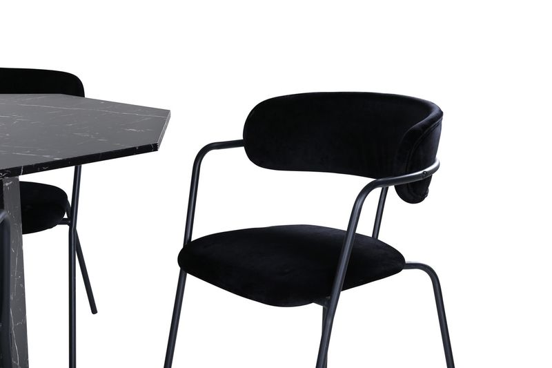 Venture Home Arrow & Marbs 4 st Matstolar Svart + Runt Matbord ⌀110 Svart