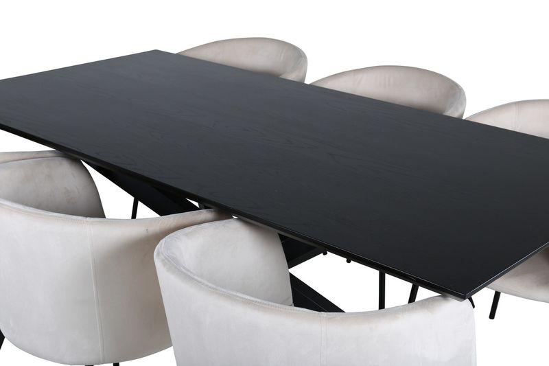 Venture Home Berit & Piazza 6 st Matstolar Beige + Rektangulärt Matbord 180 x 90 Svart