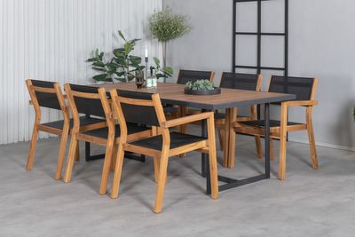 Venture Home Venice & Khung Matstolar 6-pack Natur + Rektangulärt Matbord 200 x 100 Natur