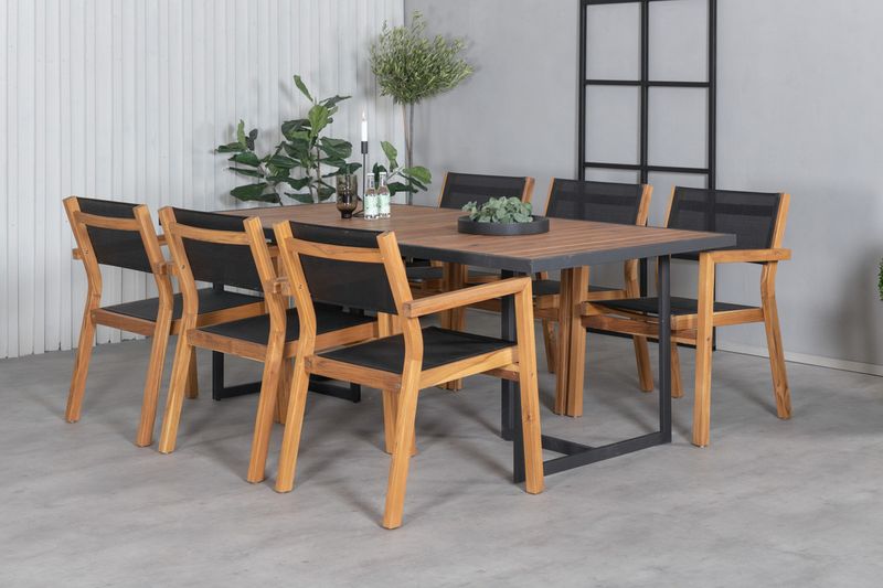 Venture Home Venice & Khung Matstolar 6-pack Natur + Rektangulärt Matbord 200 x 100 Natur