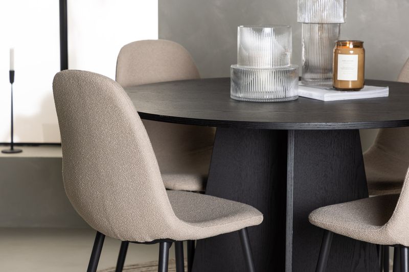 Venture Home Bootcut & Polar Runt Matbord ⌀110 Svart + 4 st Matstolar Beige