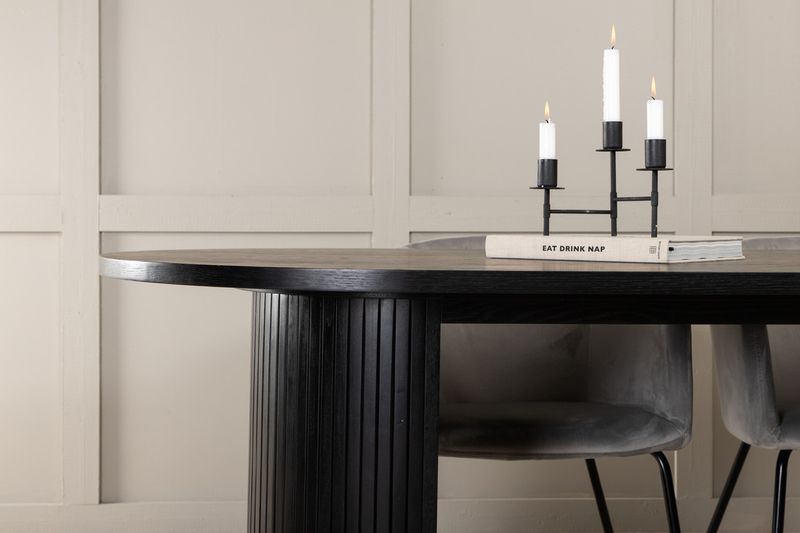 Venture Home Berit & Bianca 4 st Matstolar Grå + Ovalt Matbord 200 x 90 Svart