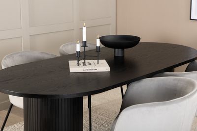 Venture Home Berit & Bianca 4 st Matstolar Grå + Ovalt Matbord 200 x 90 Svart