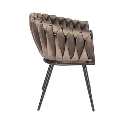 Homerebels Matstol Smokey Taupe – Sammet & flätad rygg