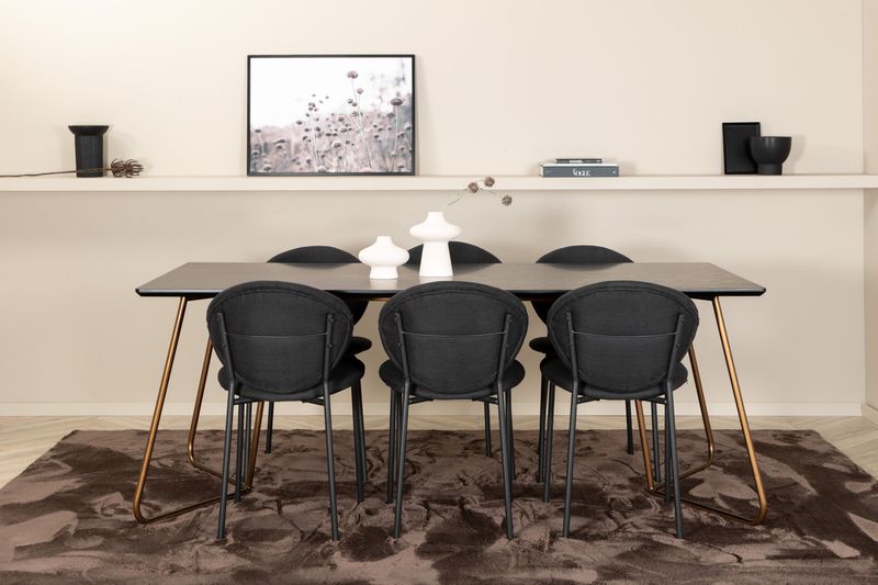 Venture Home Vault & Petra 6 st Matstolar Svart + Rektangulärt Matbord 190 x 90 Svart