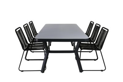 Venture Home Virya & Lindos Rektangulärt Matbord 200 x 100 Svart + 6 st Matstolar Svart