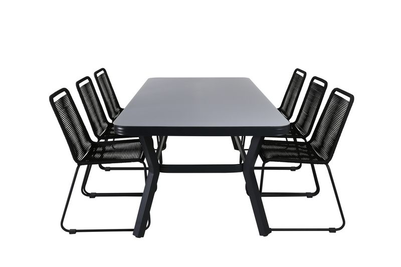 Venture Home Virya & Lindos Rektangulärt Matbord 200 x 100 Svart + 6 st Matstolar Svart