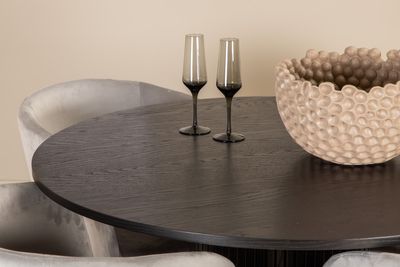 Venture Home Berit & Bianca 4 st Matstolar Grå + Runt Matbord ⌀110 Svart