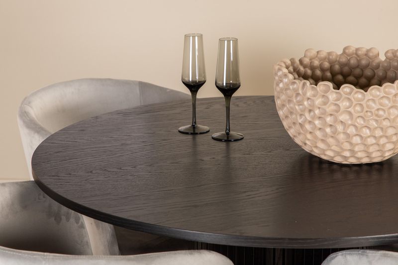 Venture Home Berit & Bianca 4 st Matstolar Grå + Runt Matbord ⌀110 Svart