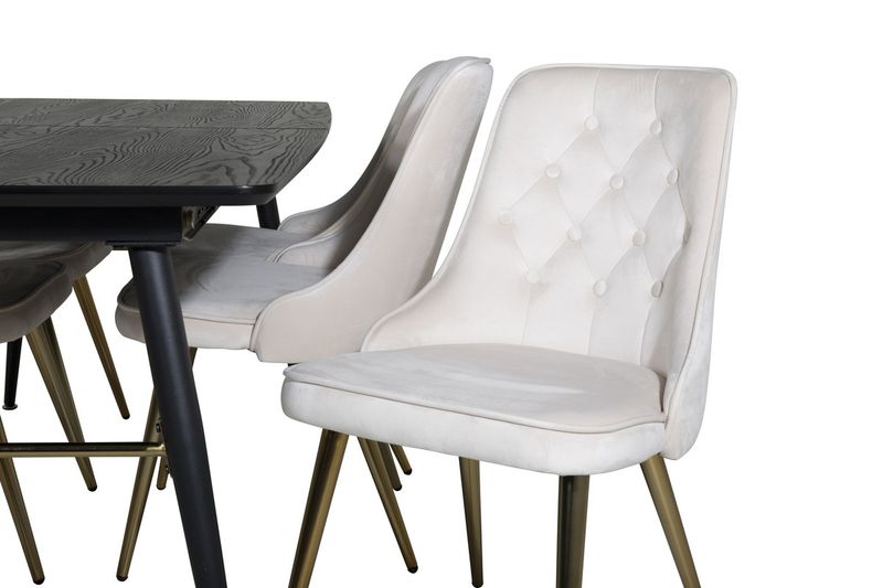 Venture Home Gold & Velvet Deluxe Rektangulärt Matbord 180 x 85 Svart + 6 st Matstolar Beige