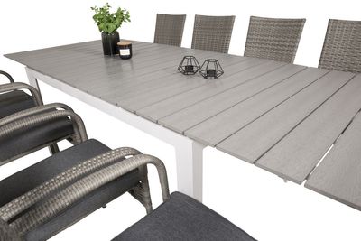 Venture Home Levels & Anna Rektangulärt Matbord 160 x 100 Vit + 8 st Matstolar Grå