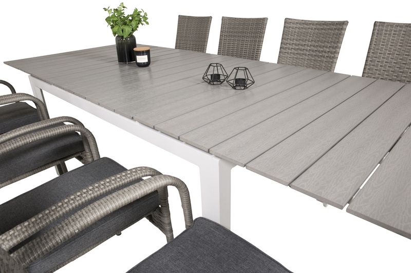 Venture Home Levels & Anna Rektangulärt Matbord 160 x 100 Vit + 8 st Matstolar Grå