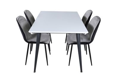 Venture Home Emma & Jimmy 4 st Matstolar Grå + Rektangulärt Matbord 150 x 90 Vit