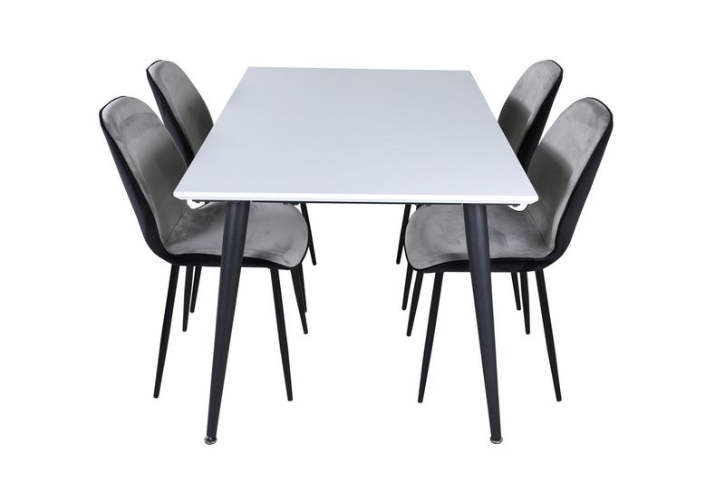 Venture Home Emma & Jimmy 4 st Matstolar Grå + Rektangulärt Matbord 150 x 90 Vit