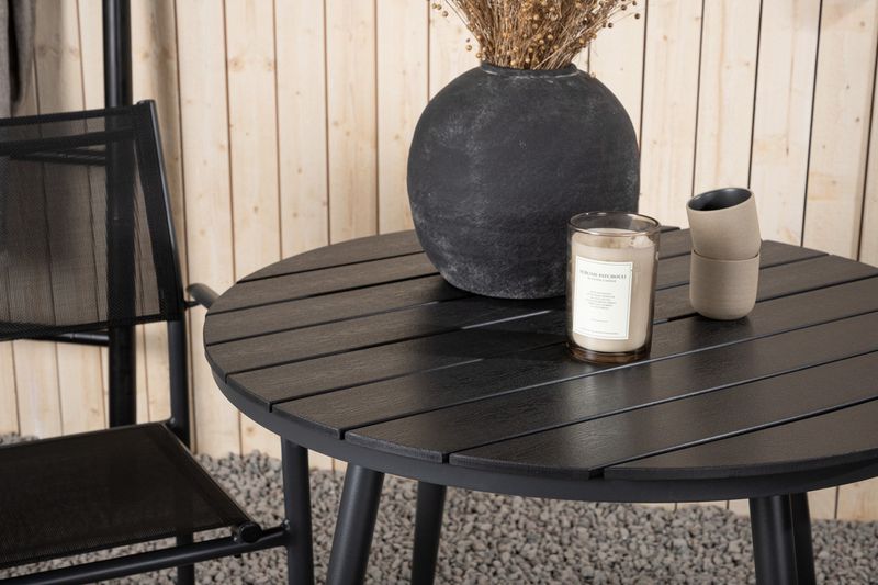 Venture Home Break & Santorini Runt Matbord ⌀90 Svart + 2 st Matstolar Svart