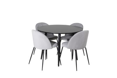 Venture Home Wrinkles & Plaza 4 st Matstolar Grå + Runt Matbord ⌀100 Svart