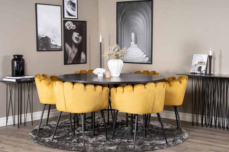 Venture Home Limhamn & Copenhagen Matstolar Gul + Runt Matbord ⌀140 Svart