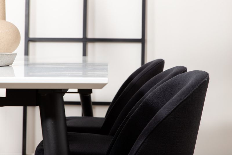 Venture Home Jimmy & Velvet Rektangulärt Matbord 195 x 90 Vit + 6 st Matstolar Svart