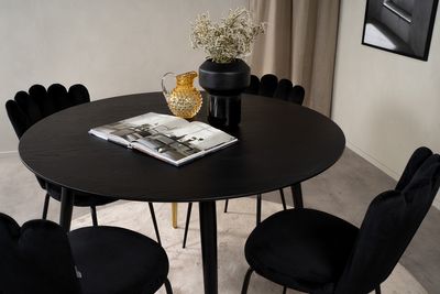 Venture Home Limhamn & Dipp 4 st Matstolar Svart + Runt Matbord ⌀115 Svart