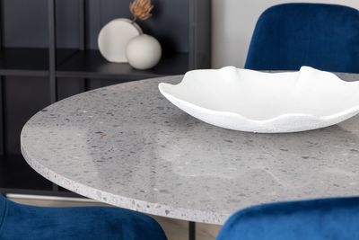 Venture Home Razzia & Polar Runt Matbord ⌀106 Grå + 4 st Matstolar Blå