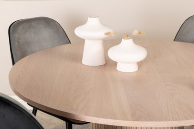 Venture Home Emma & Bianca 4 st Matstolar Grå + Runt Matbord ⌀110 Vitputsad