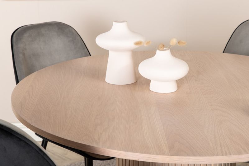 Venture Home Emma & Bianca 4 st Matstolar Grå + Runt Matbord ⌀110 Vitputsad